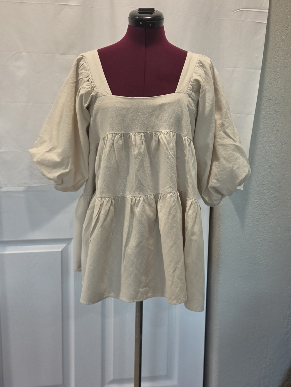 SNDYS Cream Jamel Linen Blend Babydoll Dress Size 4 Puffed Sleeves Boho